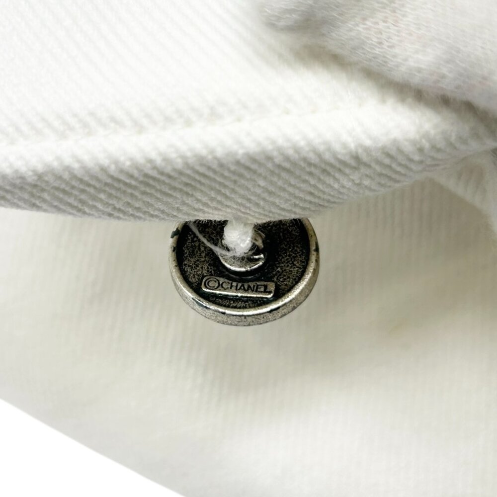 CHANEL Vintage 97C CC Logo Denim Pants #38 White Silver Cotton Stitch [105646] - Picture 11 of 13